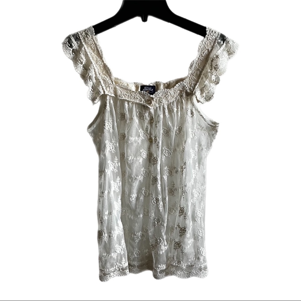 Blue Asphalt Vintage Off White Lacy Sheer Top Size Medium - Picture 1 of 10